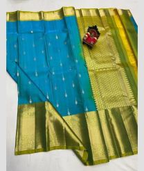 cyan blue and green colour venkatagiri pattu sarees with All over design
