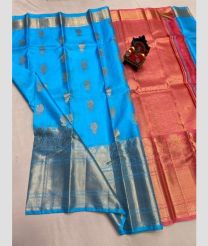 cyan blue colour venkatagiri pattu sarees with All over design