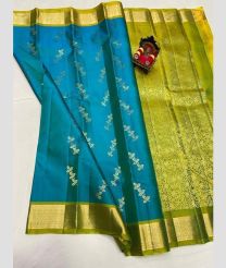 blue and cyan blue colour venkatagiri pattu sarees with All over design