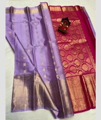 brown and light purple colour venkatagiri pattu sarees with All over design