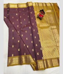 charcoal and brown colour venkatagiri pattu sarees with All over design