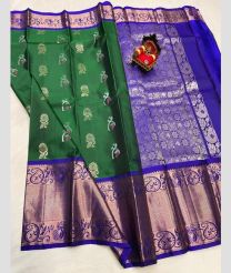 green and navy blue colour venkatagiri pattu sarees with All over design