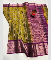 olive green and purple colour venkatagiri pattu sarees with All over design