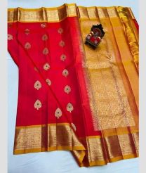magenta red and brown colour venkatagiri pattu sarees with All over design