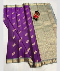 purple and gray colour venkatagiri pattu sarees with All over design