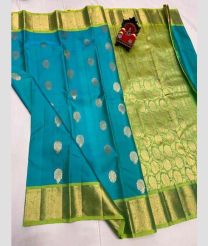 cyan blue and olive colour venkatagiri pattu sarees with All over design
