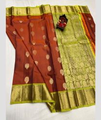 olive and dark brown colour venkatagiri pattu sarees with All over design