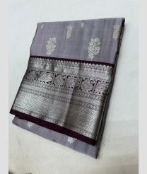 gray and silver colour venkatagiri pattu sarees with All over Buttas design