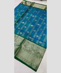 blue and silver colour venkatagiri pattu sarees with All over Buttas design