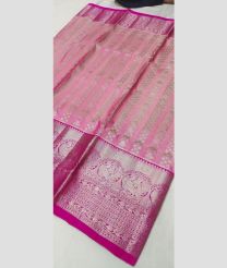 pink and silver colour venkatagiri pattu sarees with All over Buttas design