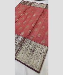 coral and silver colour venkatagiri pattu sarees with All over Buttas design