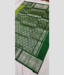 silver and green colour venkatagiri pattu sarees with All over Buttas design