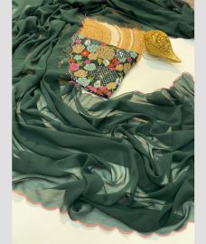 Forest Fall Green color Georgette sarees with Cut Work Border Design-GEOS0024160