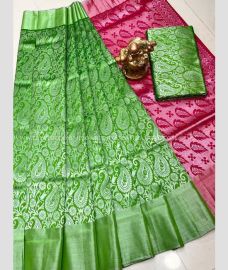 Green and Magenta color Uppada Soft Silk handloom saree with All over Wedding design-UPSF0002095