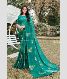 Sea Green and Yellow color Georgette handloom saree with flower design saree -GEOS0000242