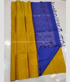 Yellow and Royal BLue color soft silk kanchipuram sarees with Plain Design-KASS0000231