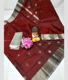 Maroon and Silver color uppada pattu handloom saree with All over Dollar Buttas Design-UPDP0020639