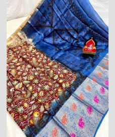 Red Yellow and Blue color Georgette sarees with kalamkari design sarees -GEOS0000539