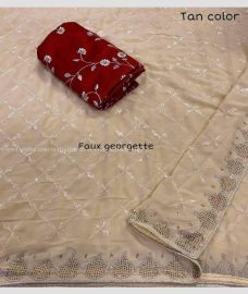 Red and Cream color Georgette sarees with embroidery work sarees design -GEOS0000404