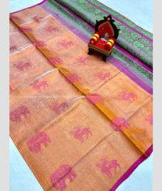 Orange and Magenta color Uppada Tissue handloom saree with All over Buttas Design-UPPI0000272