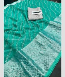 Sea Green and Silver color Organza sarees with zari border saree design -ORGS0000519