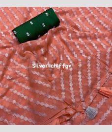 Peach and Black color Chiffon sarees with zari border saree design -CHIF0000261