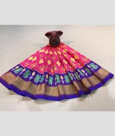 Pink and Purple color Ikkat Lehengas with all over pochampally ikkat design -IKPL0028849