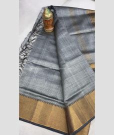 Grey and Golden color mangalagiri pattu handloom saree with Jari Border Design-MAGP0018708