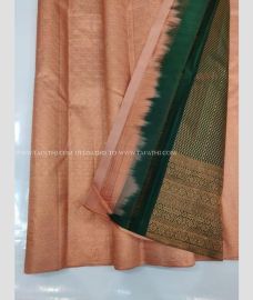 Sandal and Green color kanchi pattu handloom saree with zari border saree design -KANP0005735