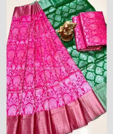 Pink and Pine Green color Uppada Soft Silk handloom saree with All over Wedding design-UPSF0002094