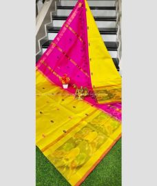 Yellow and Pink color Tripura Silk sarees with all over buttas design -TRPP0008761