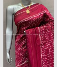Maroon and White color pochampally ikkat pure silk handloom saree with Jari Border Design-PIKP0017406