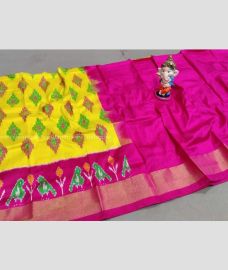 Yellow and Green color Ikkat Lehengas with All over Pochampally design-IKPL0000740