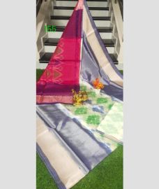 Grey and Magenta color Uppada Soft Silk sarees with pochampally border design -UPSF0004264