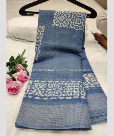 Light Grey color linen sarees with printed design saree -LINS0001045