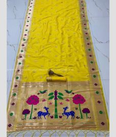 Yellow color paithani sarees with all over meenakari buttas design -PTNS0005350