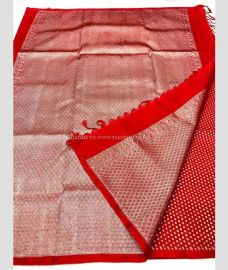 Red and Copper color venkatagiri pattu sarees with all over floral printed design -VAGP0001126