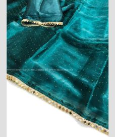 Teal color silk sarees with all over stone work design -SILK0018196