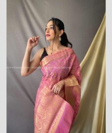 Pink colour Organza sarees with zari border saree design -ORGS0000638