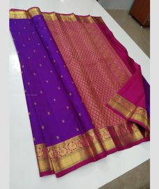 Purple and Pink color kanchi pattu sarees with all over buttas design -KANP0014069