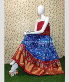 Blue and Red color Ikkat Lehengas with pochampalli border design -IKPL0000774