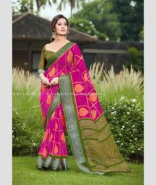 Pink and Mehndi Green color Organza sarees with zari border saree design -ORGS0000440