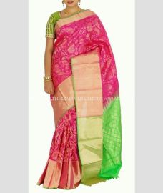 Rani Pink and Parrot Green color silk sarees with Kaddy Border Design-SILK0002148