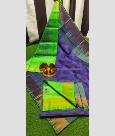 Emerald Green and Navy Blue color Uppada Soft Silk handloom saree with all over pochampalli weaving  saree design -UPSF0002069