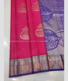 Pink and Royal Blue color soft silk kanchipuram handloom saree with peacock buta design -KASS0000104