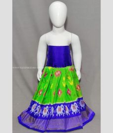 Green and Royal BLue color Ikkat Lehengas with All over Pochampally design-IKPL0000742