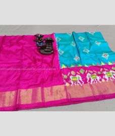 Aqua Blue Pink and White color Ikkat Lehengas with all over pochampally design -IKPL0000741
