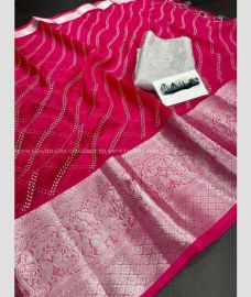 Rani Pink and Silver color Organza sarees with zari border saree design -ORGS0000524
