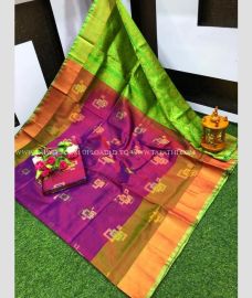 Magenta and Parrot Green color uppada pattu sarees with all over technic buttas design -UPDP0022379