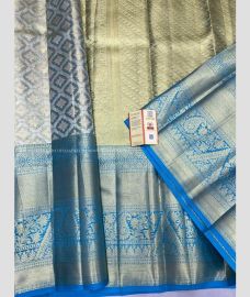 Lite Golden and Blue color kanchi pattu sarees with half and half modle brocate design -KANP0014138